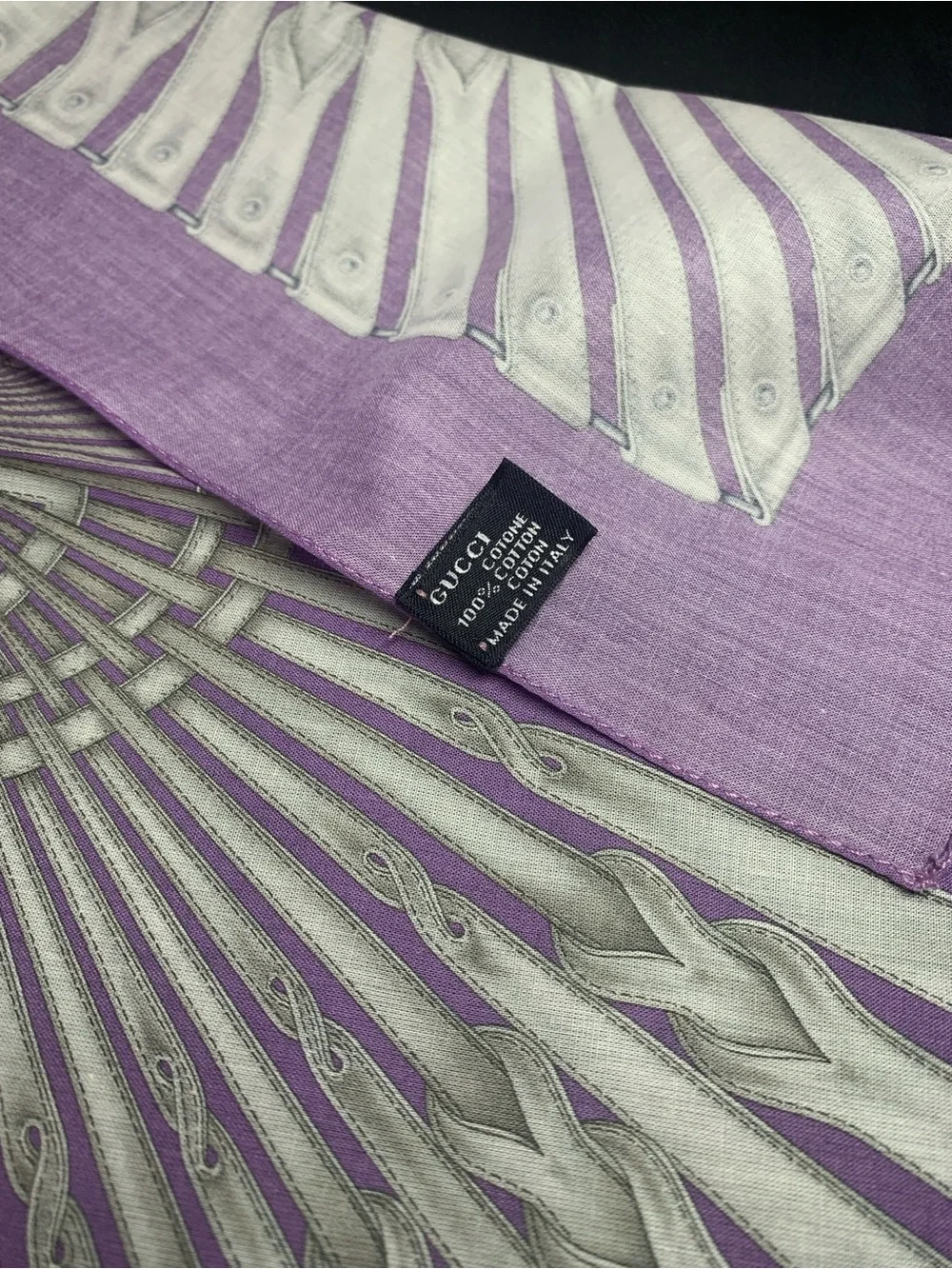 Gucci Purple Silk Scarf with Silver Accent Pattern